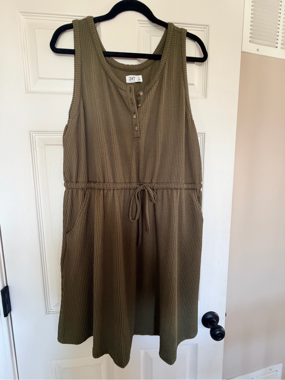 Maurice’s Olive Green Sleeveless Waffle Knit Drawstring Dress